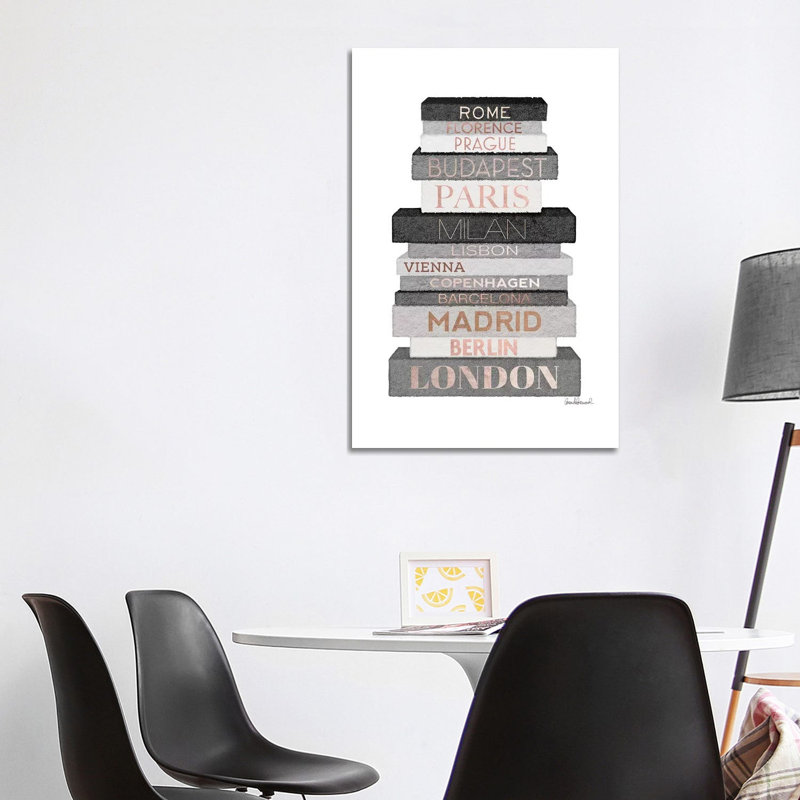 City Books Europe, Grey & Rose Gold by Amanda Greenwood - Painting on Canvas, Wrapped Canvas