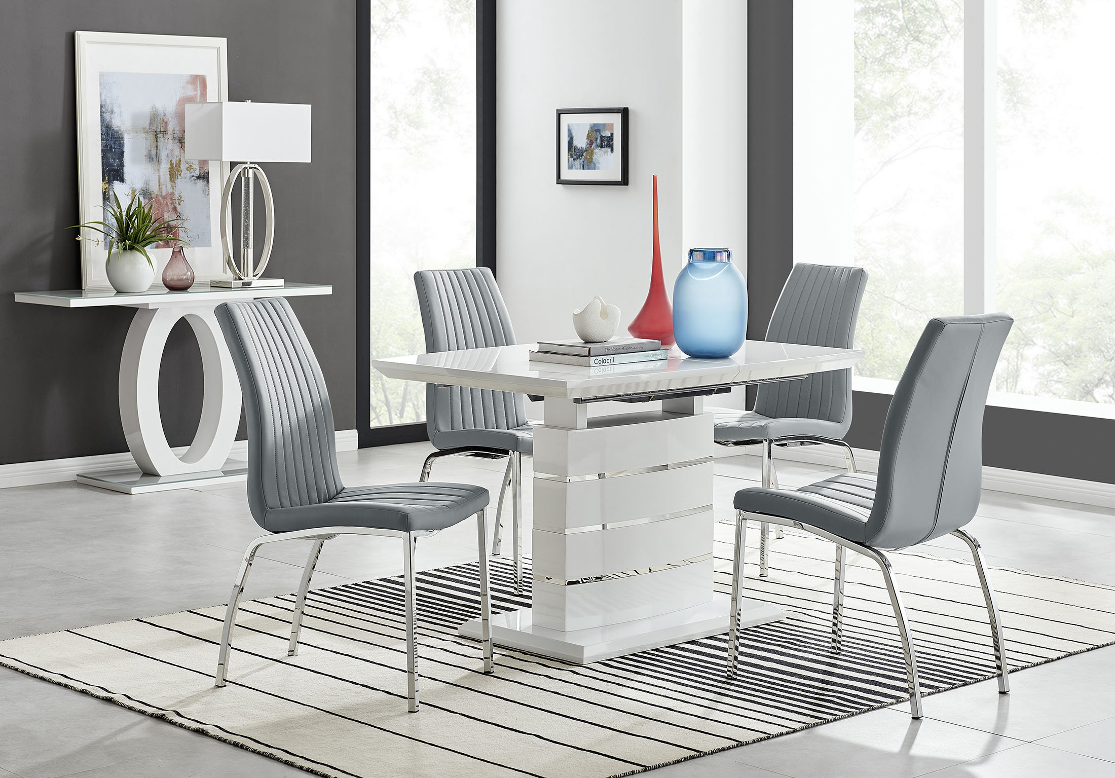 Renato 120Cm High Gloss Extending Dining Table And 4 Black Eubanks Chairs