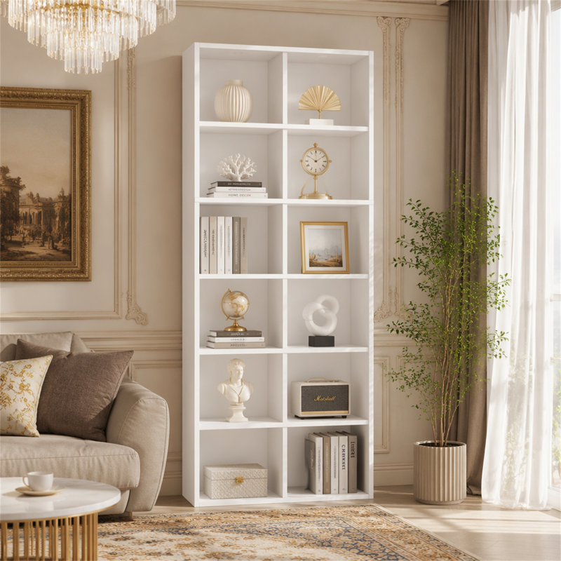 70.9" Bookcase, Modern Bookshelf with 12 Cube Storage