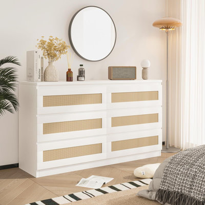Commode double en rotin pour chambre à coucher, commode double 6 tiroirs avec ensemble anti-basculement