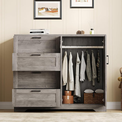 Armoire-penderie grise avec 4 tiroirs et tringle, 43,3 po