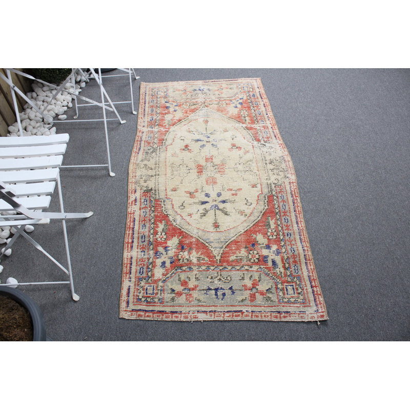 Tapis turc rétro rouge - petit motif tissé antique pour les entrées et les petits espaces