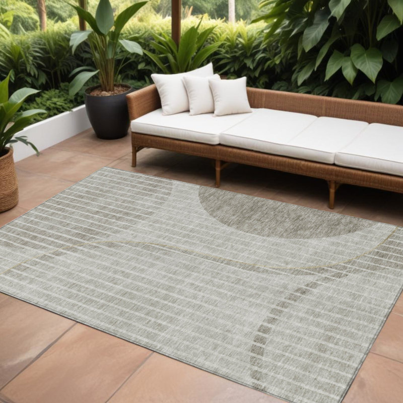 Tapis intérieur / extérieur beige rayé taupe 8 'x 10'
