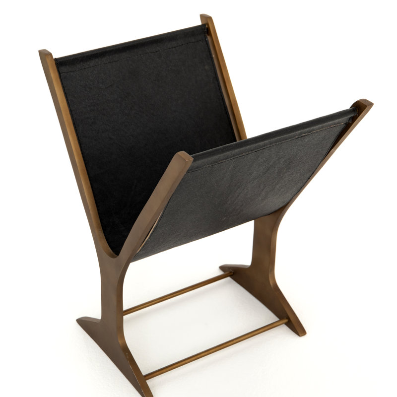 Rustic Brass and Black Faux Leather Magazine Rack