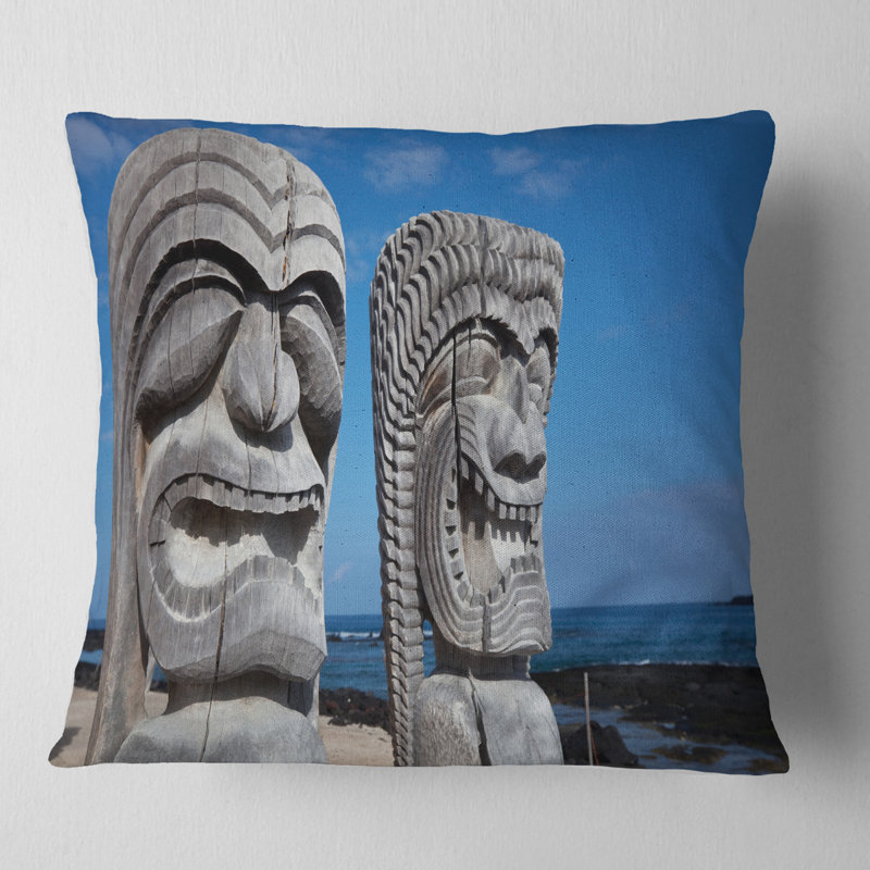 Hawaiian Tiki Gods - Coussin à imprimé paysage, 16 po x 1 po, Coussin décoratif