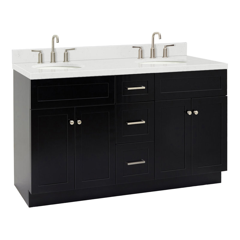 Abell 60.25'' Bathroom Vanity with Carrara Quartz Top, Black