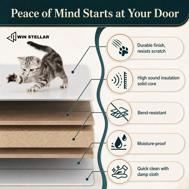 Interior 6-Lite Frosted Glass Door, CARB P2 MDF & SGCC Tempered Glass French Doors, Satin Nickel Hardware-Privacy Door Lever with Lock, Latch & Hinges, Pre‑Finished & Waterproof, Pantry, Bedroom, Bathroom & Closet, Easy DIY Stain, 64"x 80"