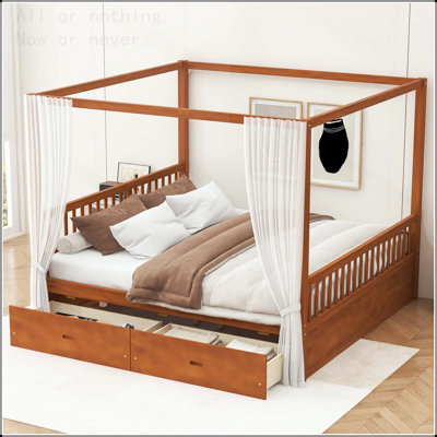 Wooden Canopy Bed with Storage Drawers