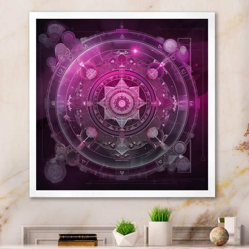«Mystical Fuchia Sacred Chakra Energy», reproduction sur toile, H 36 po x l 36 po x P 1,5 po, Cadre simple blanc