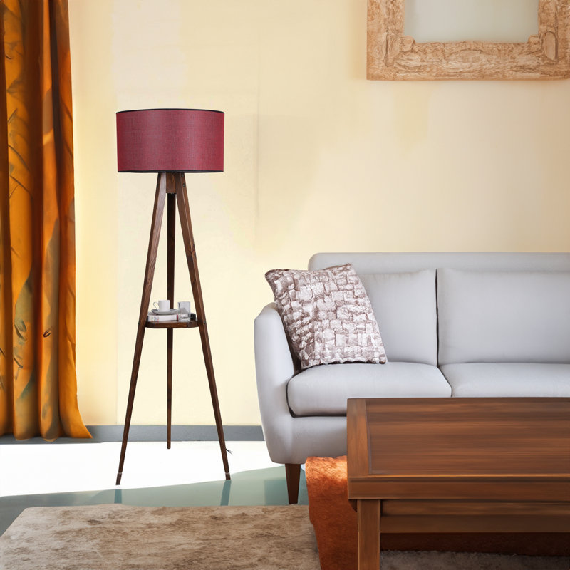 Lampe trépied 60 po Malby, Noyer, Rouge Bordeaux