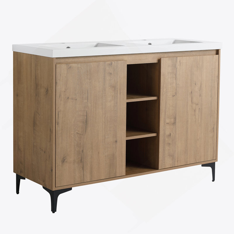 Meuble-lavabo autoportant avec lavabo double, charnière de porte à fermeture douce