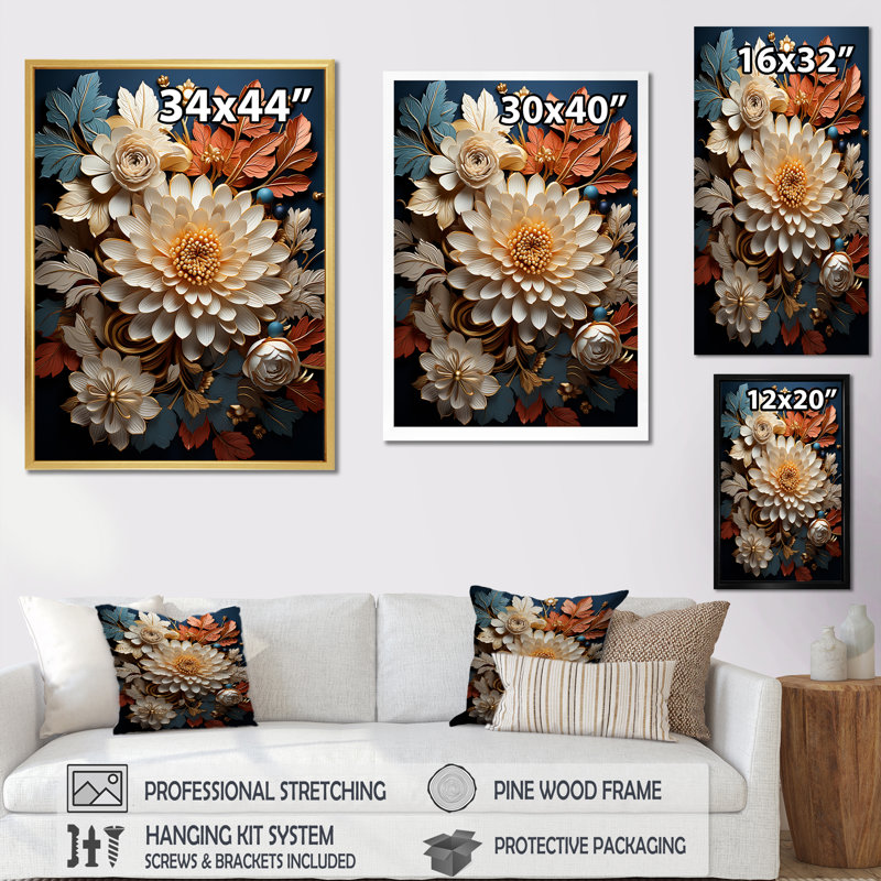 Maman ornée de feuilles dorées sur toile, Cadre doré simple, H 44 po x l 34 po x P 1,5 po