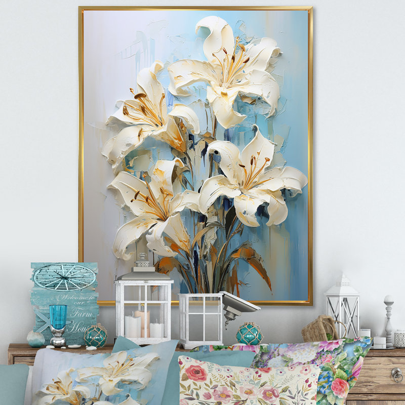 «Garden of Lilies Dreams IV» sur toile, Cadre flottant doré, 44" H x 34" W
