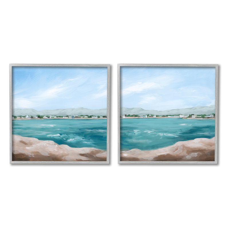 «Rocky Coastal Ocean Waves» par Grace Popp - Ensemble de 2 peintures sur bois, H 12 po x l 24 po x P 1,5 po