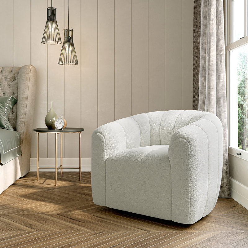 Lerin Upholstered Swivel Barrel Chair, Beige