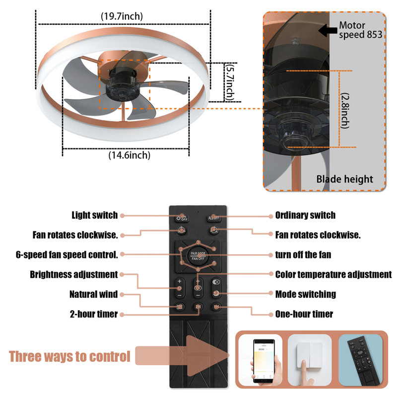 Ventilateurs de plafond avec lumières à DEL à intensité variable, installation encastrée de ventilateurs de plafond modernes et minces