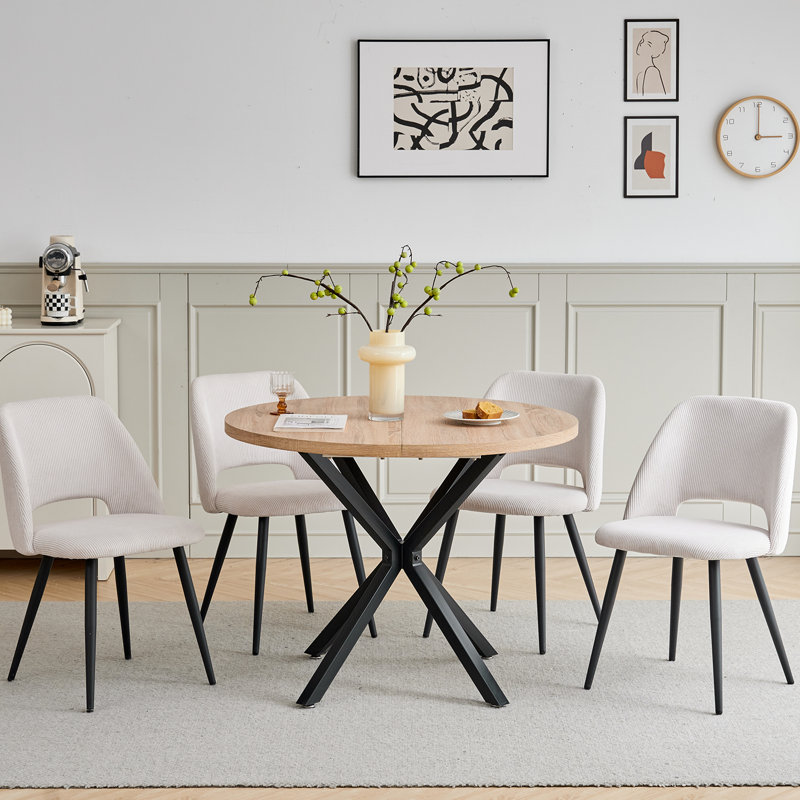 4 -Person Dining Set, Light Brown, Beige