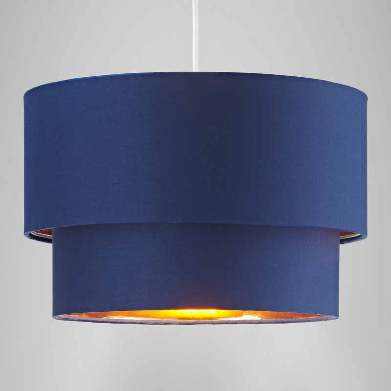 Modern Cotton Fabric Double Tier Ceiling Shade with Shiny Inner, Midnight Blue, 20cm H x 30cm H x 30cm D