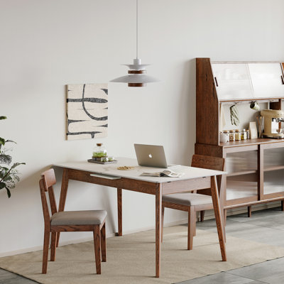 Table de salle à manger extensible en chêne massif de 1,2 à 1,5 m, ardoise blanche, fabrication stable et table en bois au design chic: noyer pour 6 à 8 convives, moderne