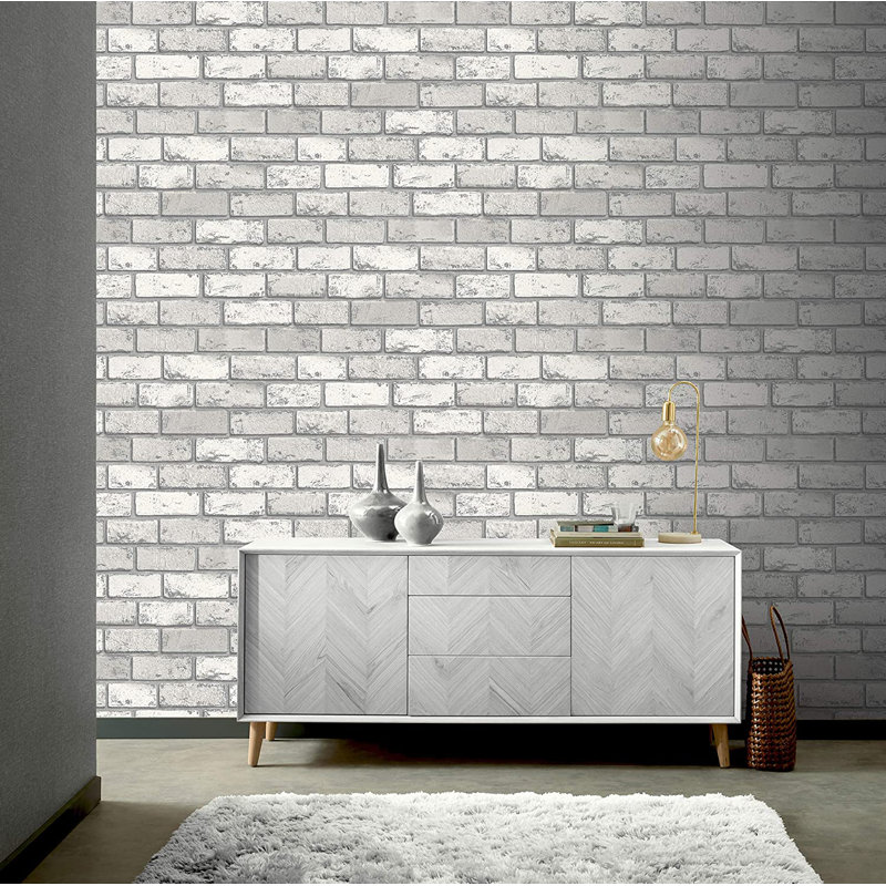 Buchholz 10.05m x 53cm Metallic Finish Wallpaper Roll, White/Silver