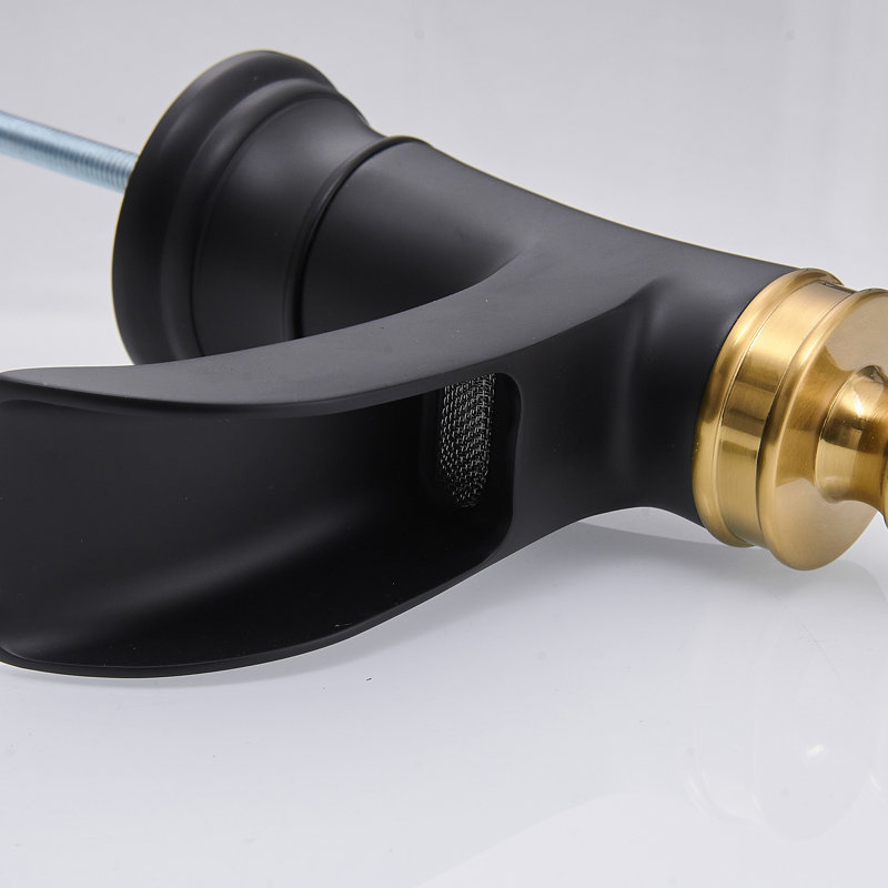 Single-handle Bathroom Faucet with Drain Assembly, Matte Black/Gold