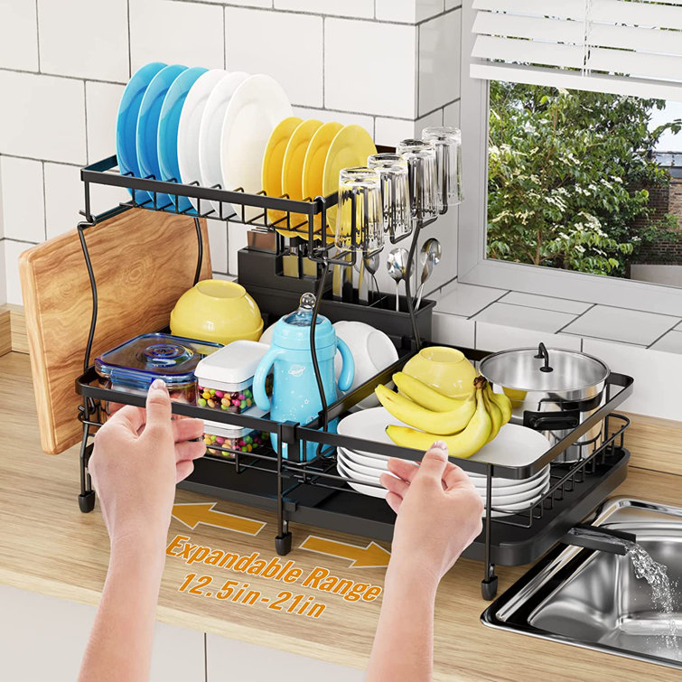 Dish Drying Rack, Kitchen Counter Dish Drainer Rack Auto-Drain, Expandable  (14.8