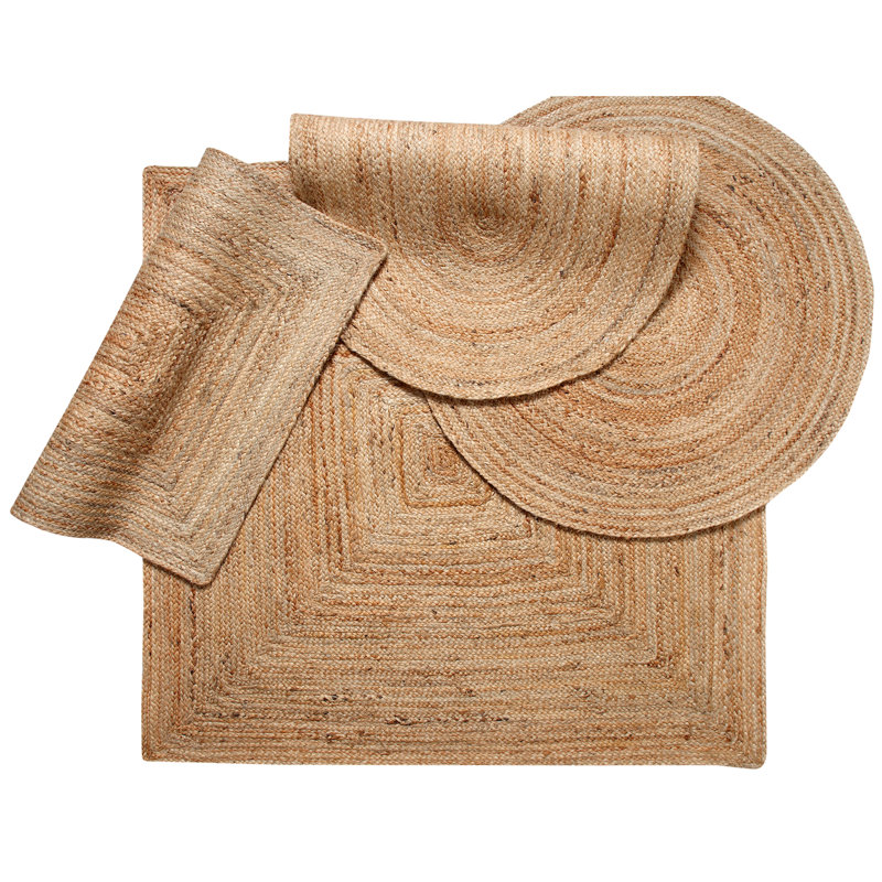 Gemini Hand Braided Beige Jute Rug, Round 60cm