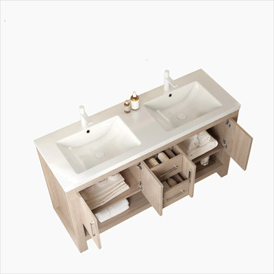 60" Bathroom Sink without Cabinet, with One-piece White Acrylic Basin