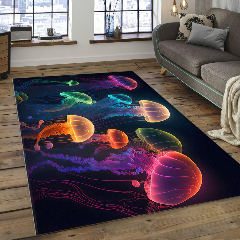 Modern Abstract Printed Rug with Soft Pile and Intricate Geometric Design for a Stylish Addition to Your Living Room or Bedroom Decor