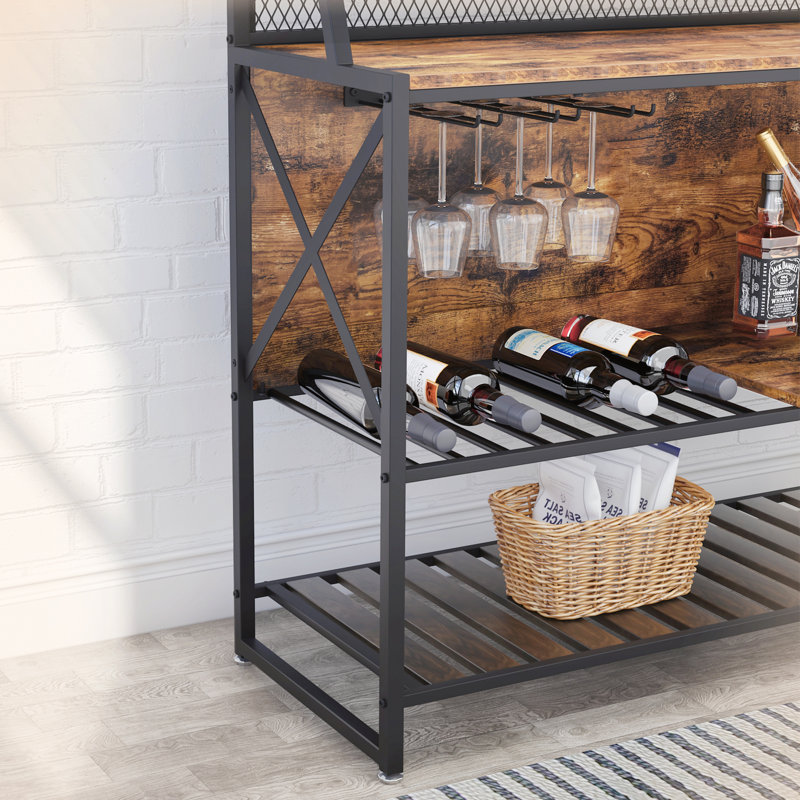 100W x39.8D x 106H cm Selleck Bar with Wine Storage With Cup Holder, Rustic Brown/Black