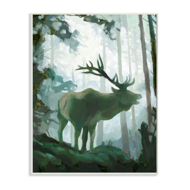 Élan, forêt sauvage, silhouette, vert profond, animal, H 15 po x l 10 po, Plaque murale