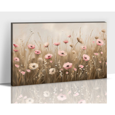 Art floral sur toile murale, fleurs sauvages, rose, crème, prairie, botanique, impressions sur toile, affiche de peinture de fleur rétro pour le salon, la chambre, la salle de bain, la ferme moderne, décoration murale prête à être accrochée, 18 po x 24 po