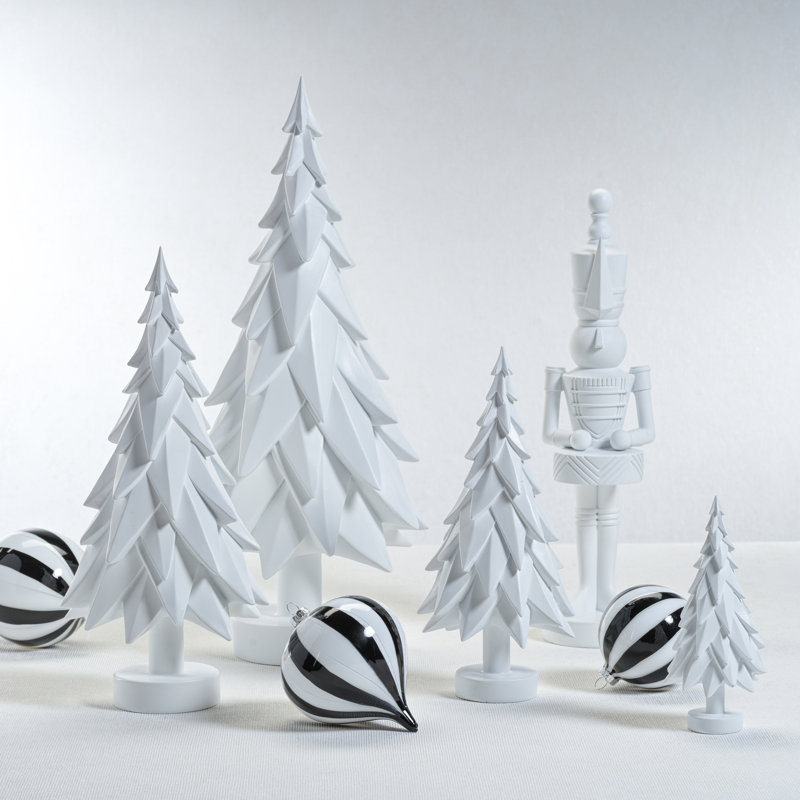 '6.75" Tall Decorative Spruce Trees, Set of 2, White