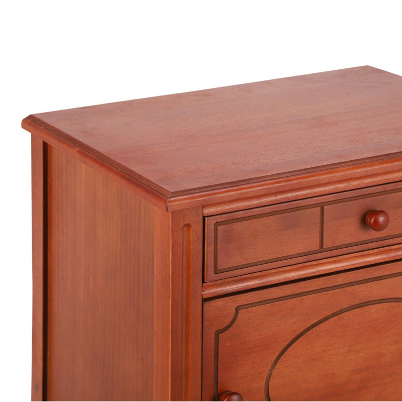 Table de chevet sculptée vintage avec tiroir et garde-robe, Dark Brown