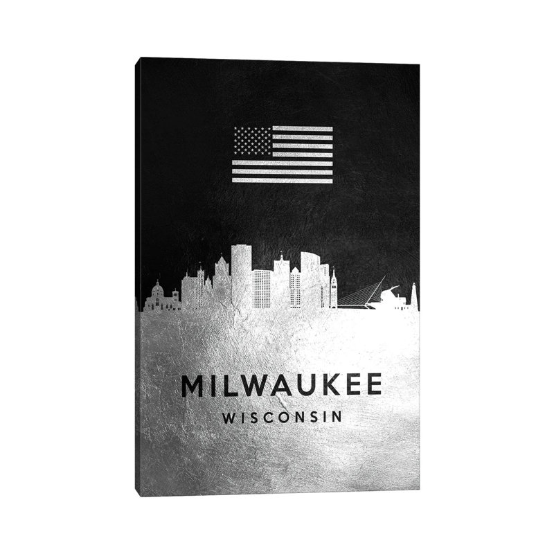 Milwaukee Wisconsin Silver Skyline by Adrian Baldovino - Wrapped Canvas Painting, 20.32 cm H x 30.48 cm W x 1.91 cm D