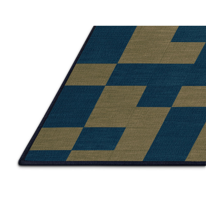 Tapis bleu à carreaux lavable à la machine, Rond 7 pi
