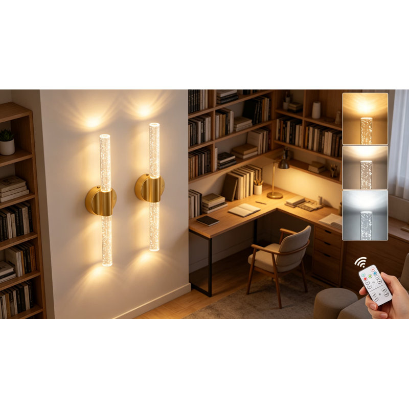 Ensemble de 2 appliques murales magnétiques linéaires rechargeables avec télécommande et contrôle tactile, 3CCT et appliques murales sans fil à intensité variable dorées pour le salon de la chambre à coucher