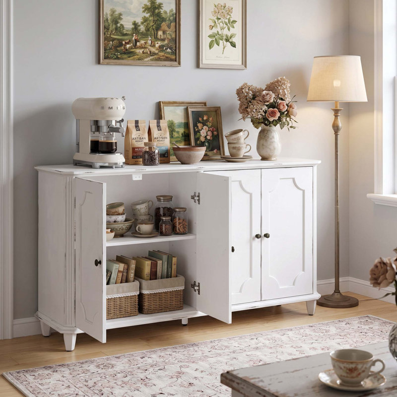 Buffet rétro vintage délavé avec 4 portes décoratives fermées