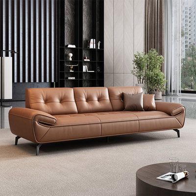 Causeuse coussin orange en cuir véritable