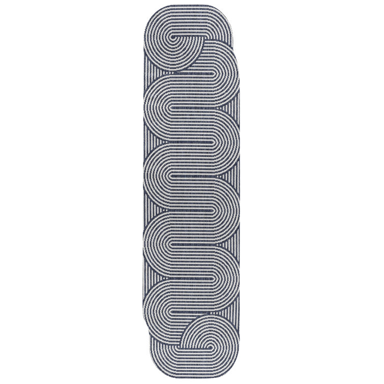 Octaviah Modern Geometric Arch Stripe Cream/Navy Indoor/Outdoor Rug