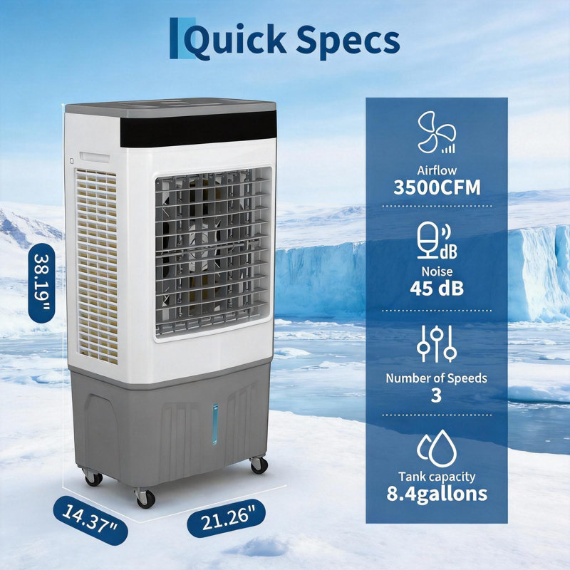 3500 CFM Evaporative Air Cooler, With Remote & Timer