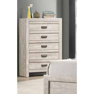 Commode haute Velz, 5 tiroirs, poignées à tirer, bois