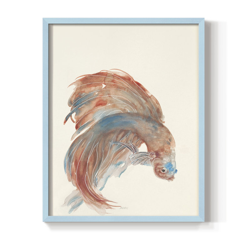 Reproduction encadrée Betta III - bois massif, Bleu, H 10 po x l 8 po