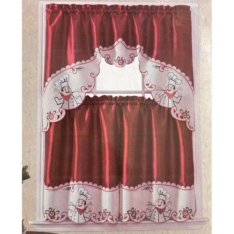 Floral Ruffled 60'' W Kitchen Curtain