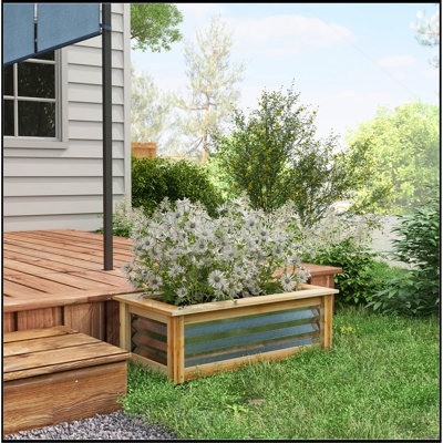 Ensemble de jardin surélevé, boîte à fleurs d'extérieur, métal galvanisé renforcé de bois, réservoir pour faire pousser des fleurs, des herbes et des légumes