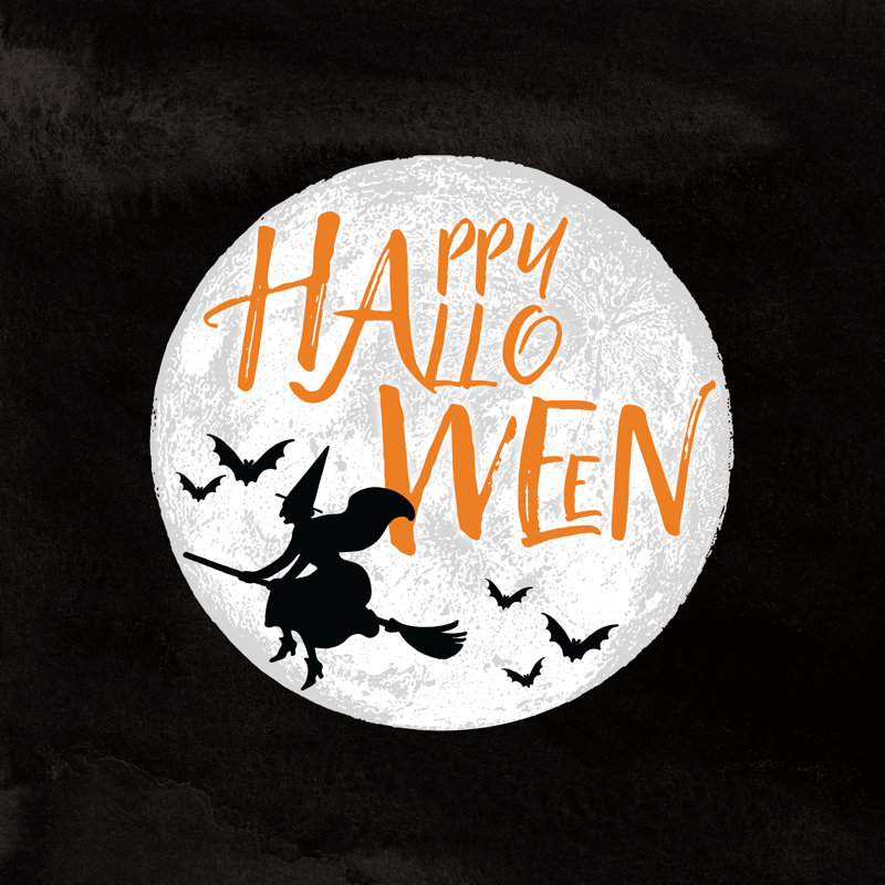 Happy Halloween Moon With Witch - Wrapped Canvas Print, 91cm H x 91cm W x 3.8cm D