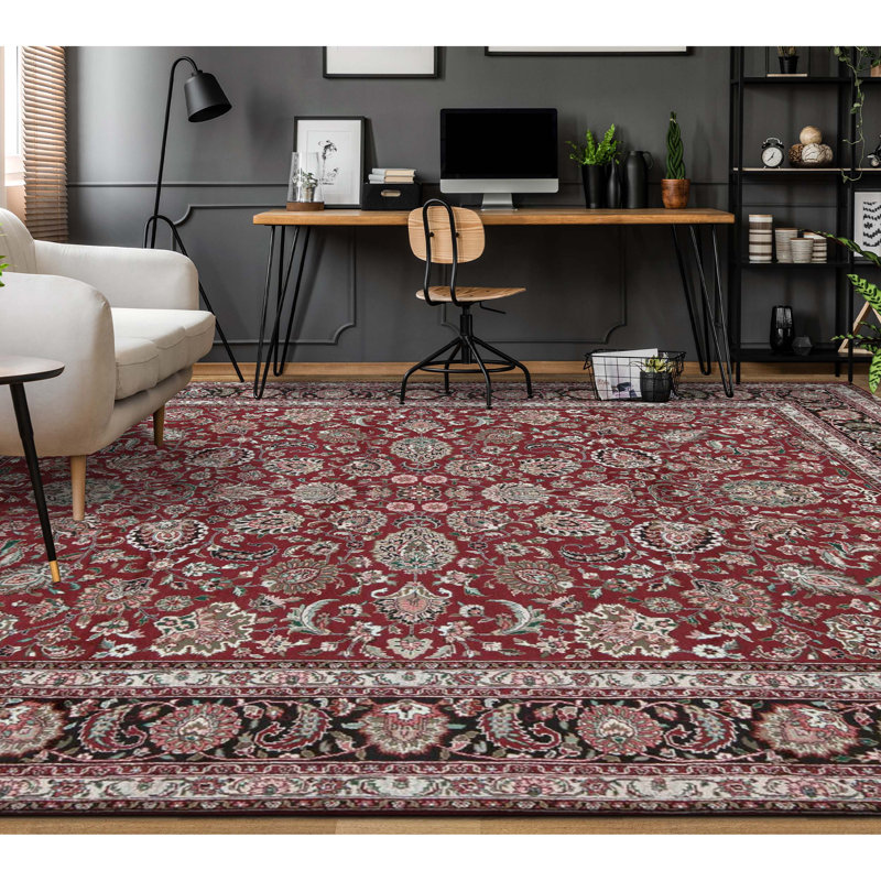 High-Quality Hand-Knotted Wine And Black Area Rug