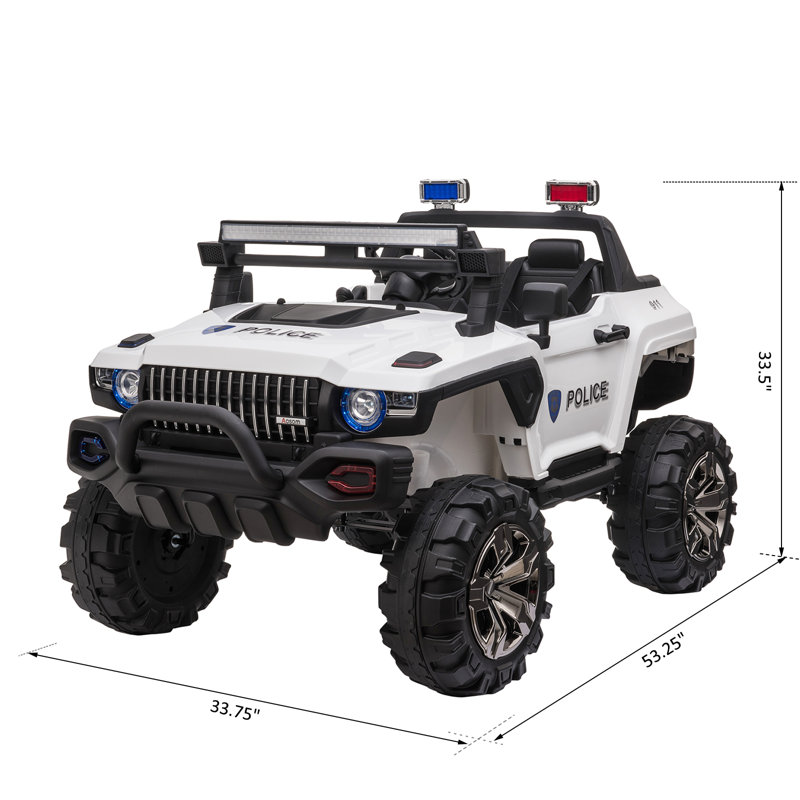 White 12V Police Ride-On Truck with Remote Control