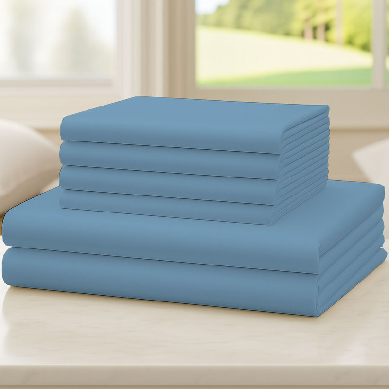 6-Piece Soft Microfiber Sheet Set, Twin Sheet Set with 2 Pillowcases, Denim Blue