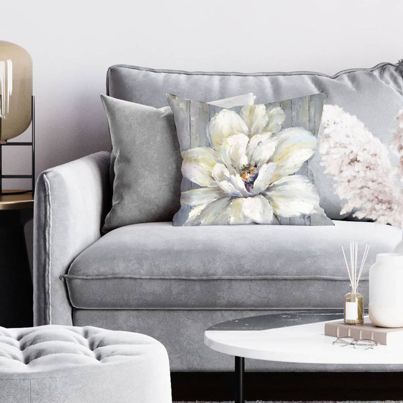 White flower on wood - 16"x16" Throw pillow cover - Poly twill - Print on demand